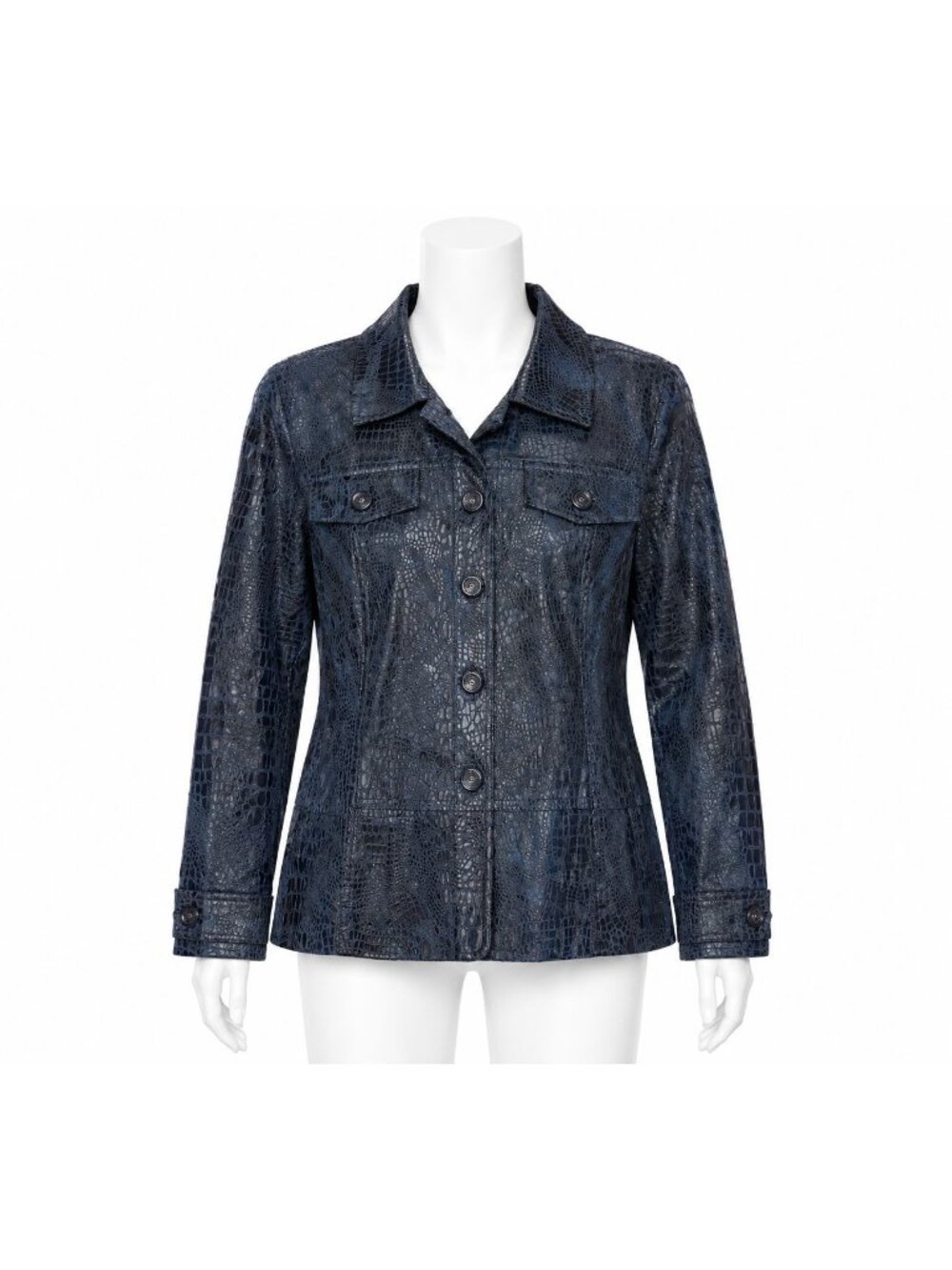 Toni Morgan Jacket Womens Small Faux Croc Print Button Up Black & Gray